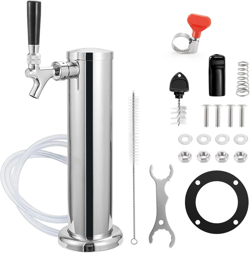MRbrew Single Tap Draft Beer Tower, Support Countertop and Kegerator Installation, Stainless Core Beer Faucet Stainless Steel 3'' Flange Brewing Tower Dispenser Kit with Self-Closing Faucet Spring - Image 1